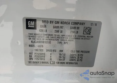 2017 Buick Encore Preferred z USA, uszkodzony, nr VIN KL4CJASB1HB103193